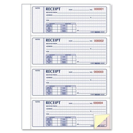Rediform Book, Rcpt, Hrdbd, 3Pt, 2.75X7 Pk RED8L818